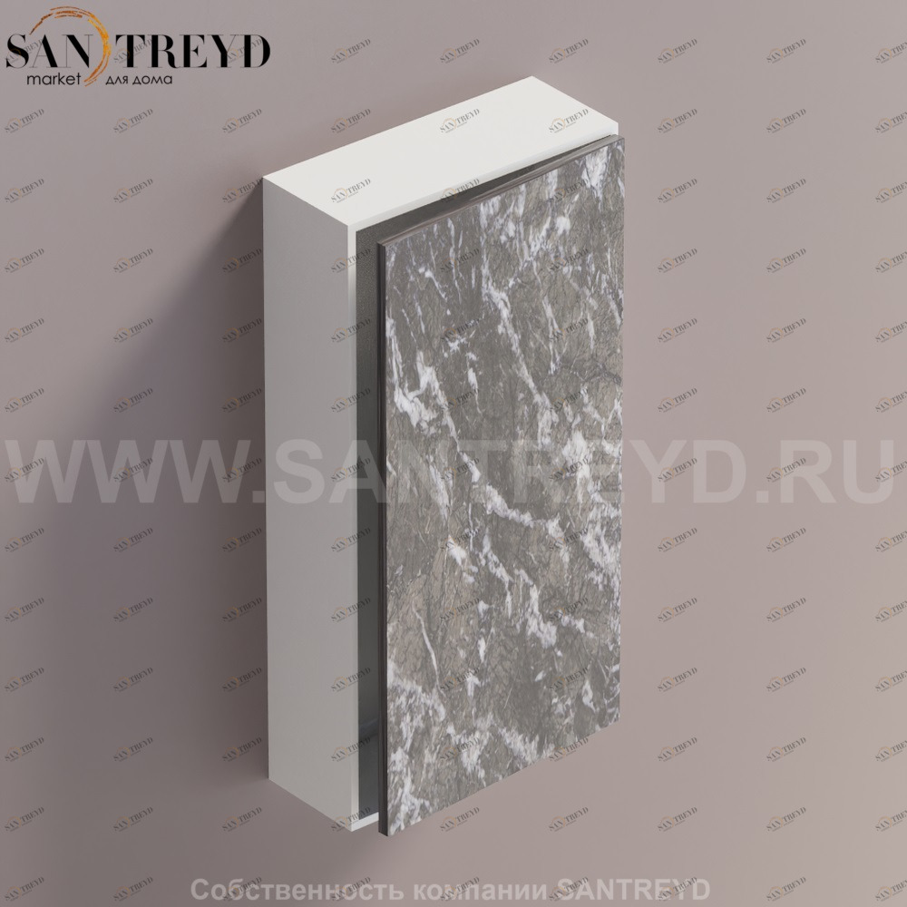 LIFT Модульный шкаф 80 см с правой дверью на доводчиках. Модули могут располагаться горизонтально и вертикально. Отделка: белая краска и серый мрамор. AMOB052GCLZDX Agape