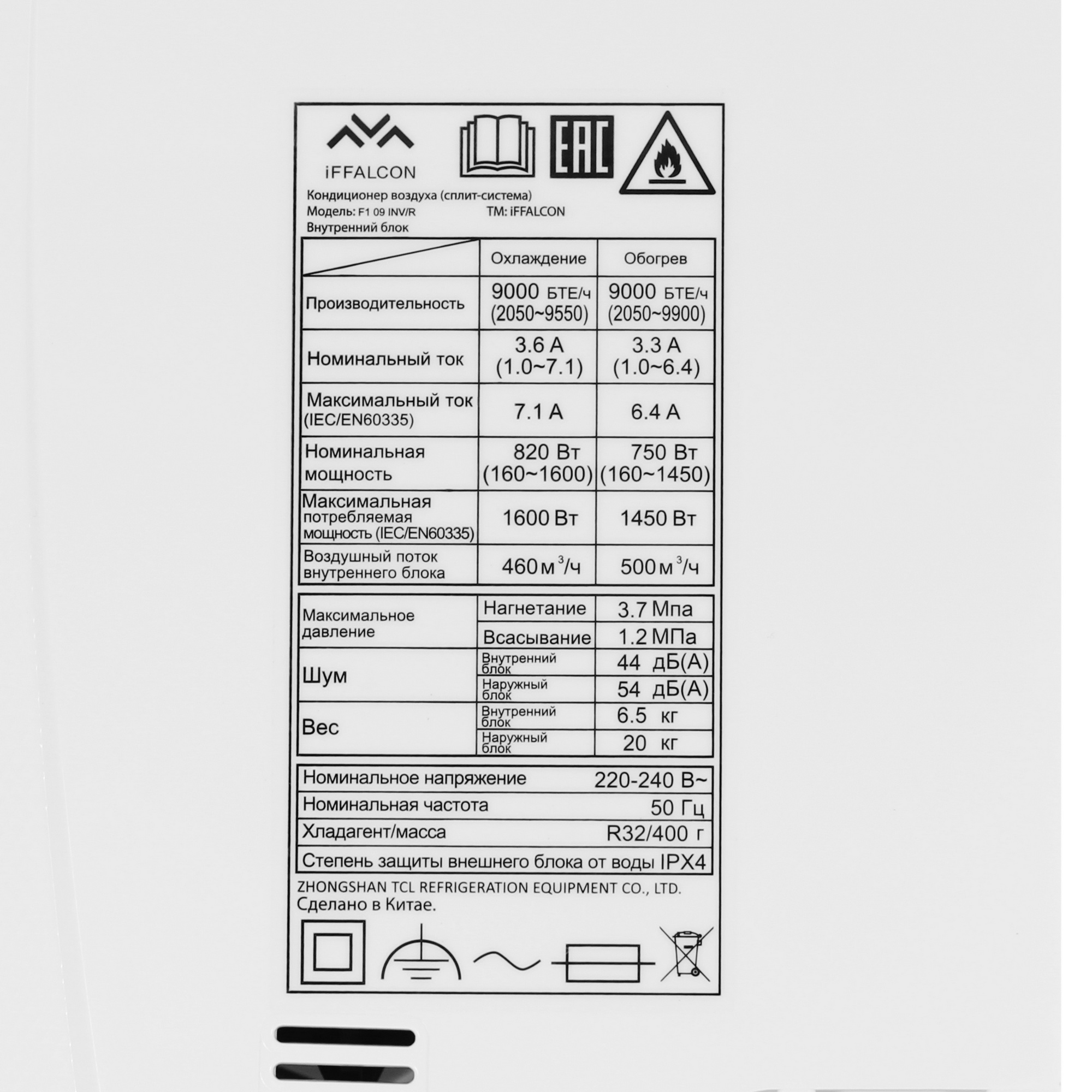 5499586 Кондиционер настенный сплит-система iFFALCON F1 09 INV/R белый STDN-0025706 - Вид №3