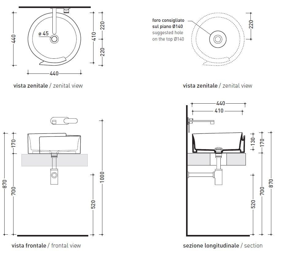 Керамическая круглая раковина с одной столешницей Ceramica Flaminia Roll ARCH-00095238 - Вид №4