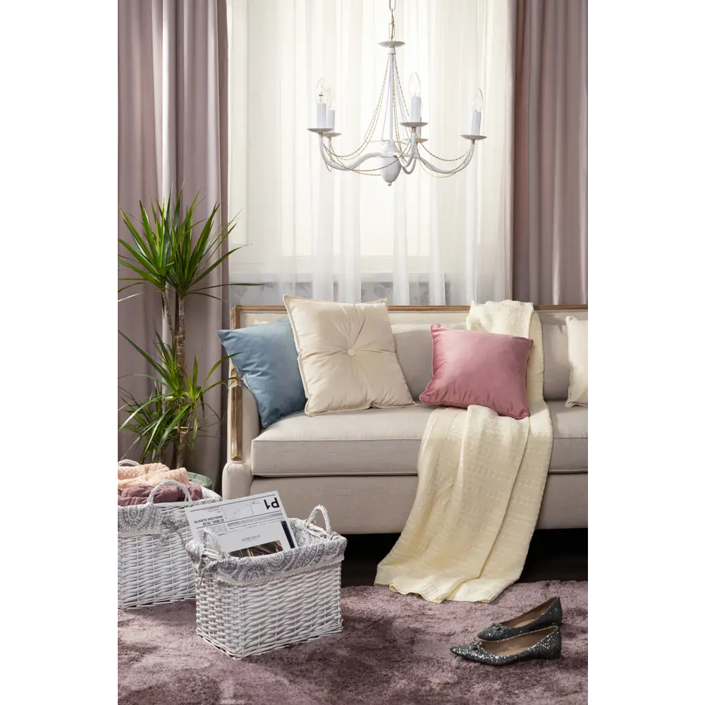 Подушка с пуговицей Бархат 43x43 см цвет кремовый 89112395 STLM-2091188 LINEN WAY  - Вид №7