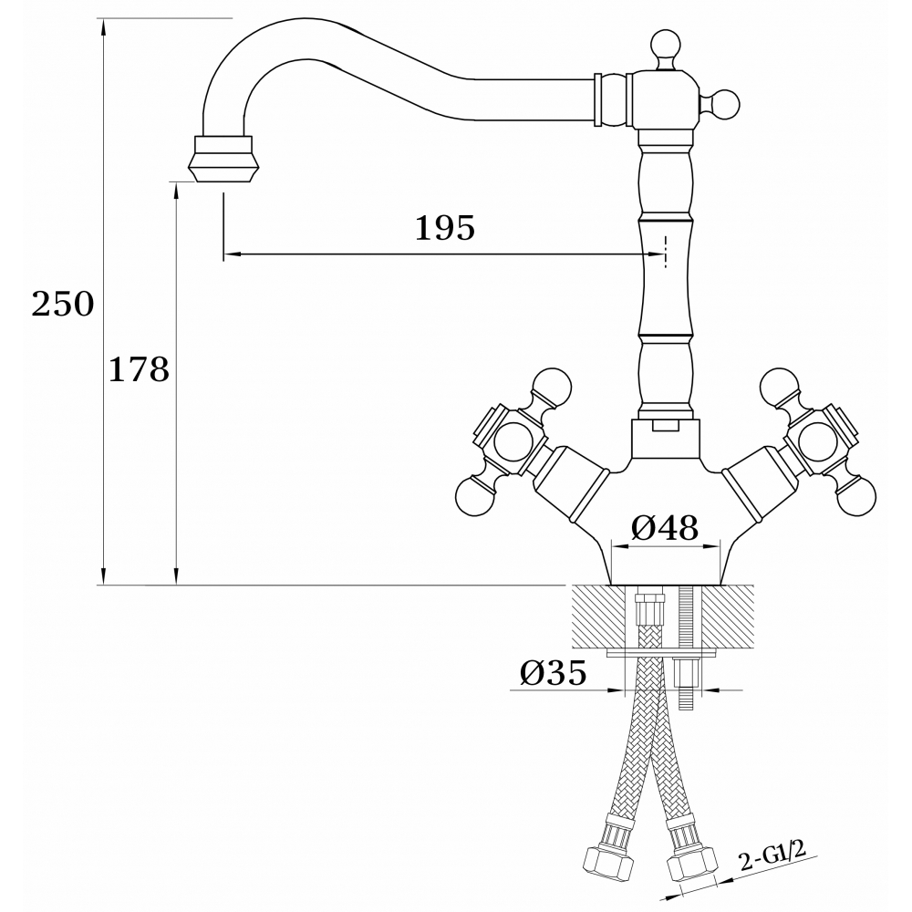 GZ 09022E Смеситель для кухни двухвентильный Ganzer Золото Ganzer Германия 13957 - Вид №2