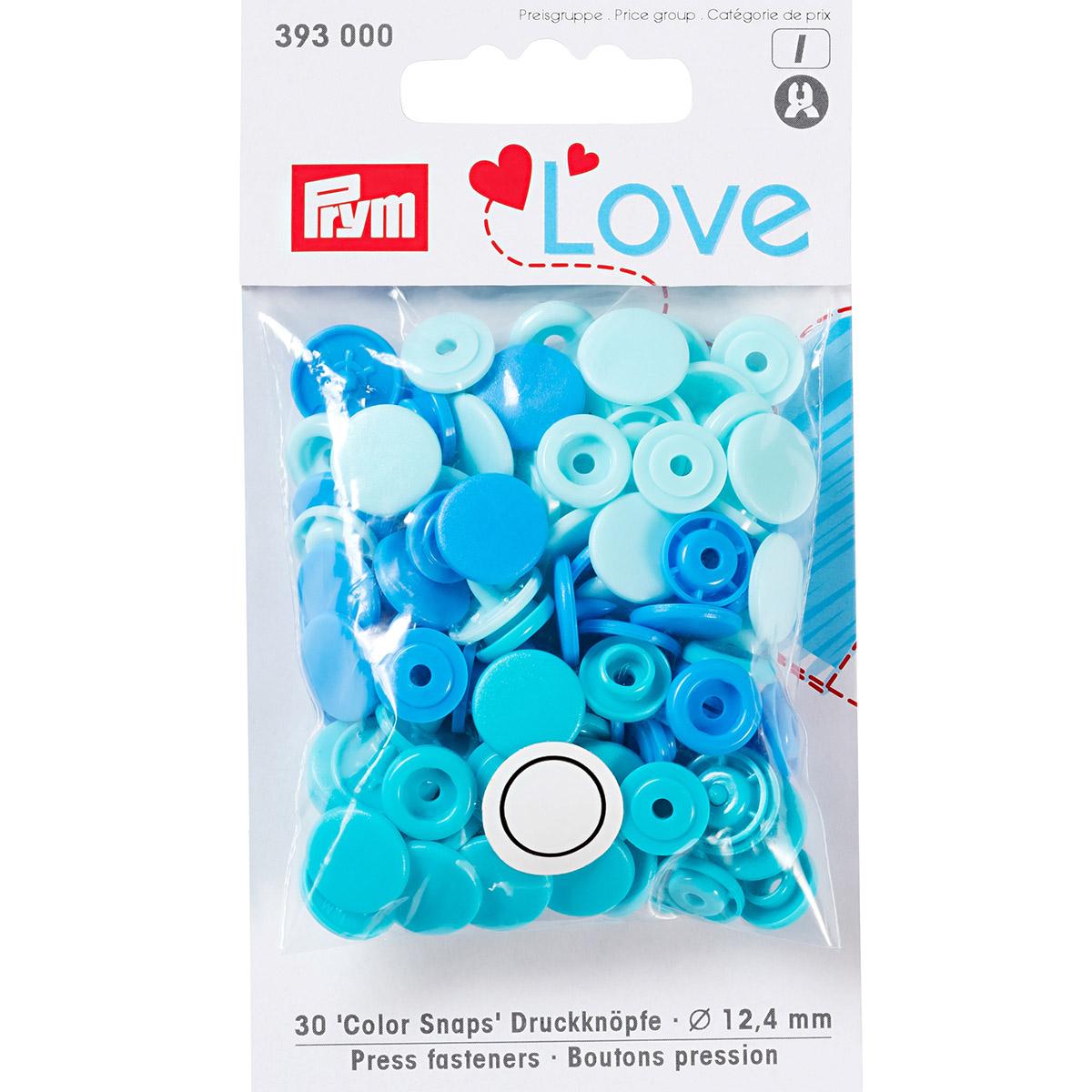 393000 Кнопка PL Color Snaps пластик d 12.4 мм 30 шт. св.голубые/голубые/синие PRYM Prym Love 