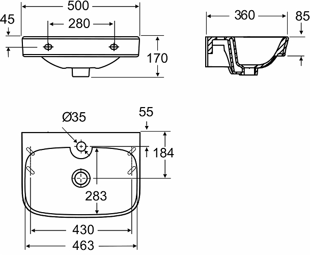 1166301101 Подвесная раковина настенная прямоугольная IDO Glow - Вид №1
