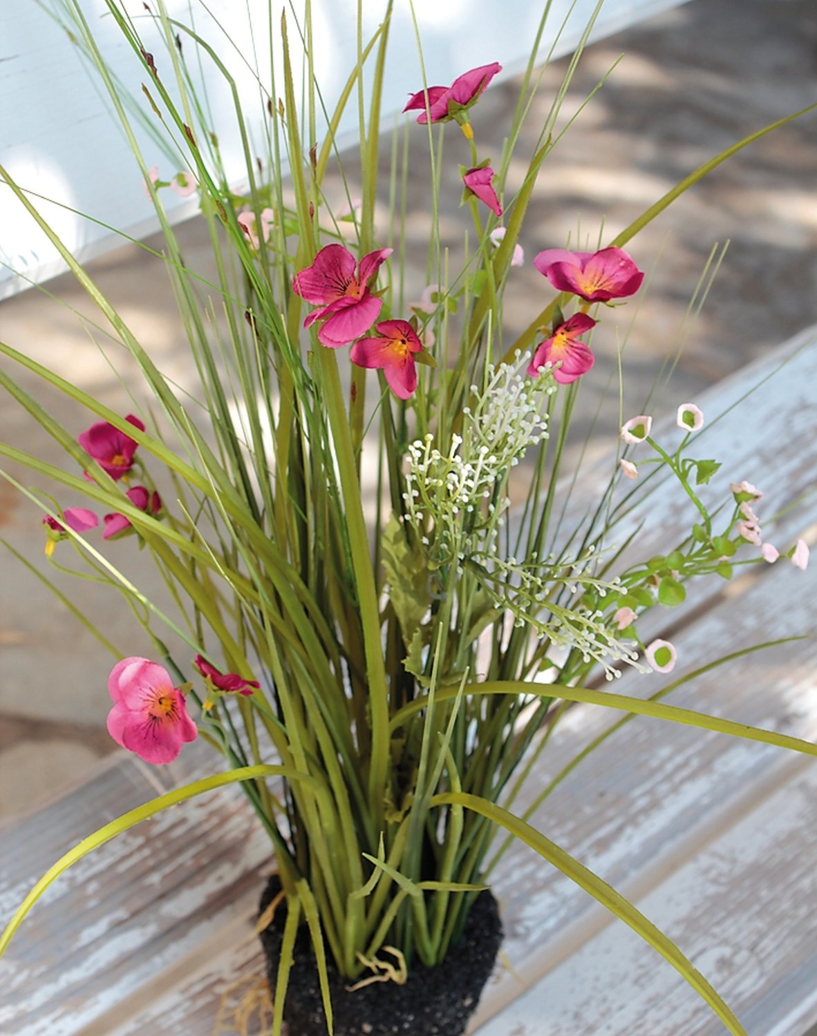 5103 510 a3 Искусственная трава с анютиными глазками в 'почве', 48 см, розовая H-andreas  - Вид №2