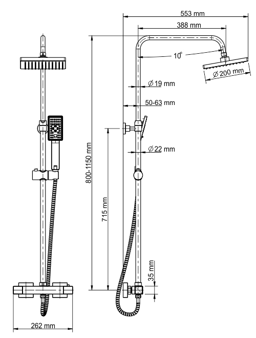 A15502 Thermo Душевой комплект с термостатическим смесителем WasserKRAFT  - Вид №7