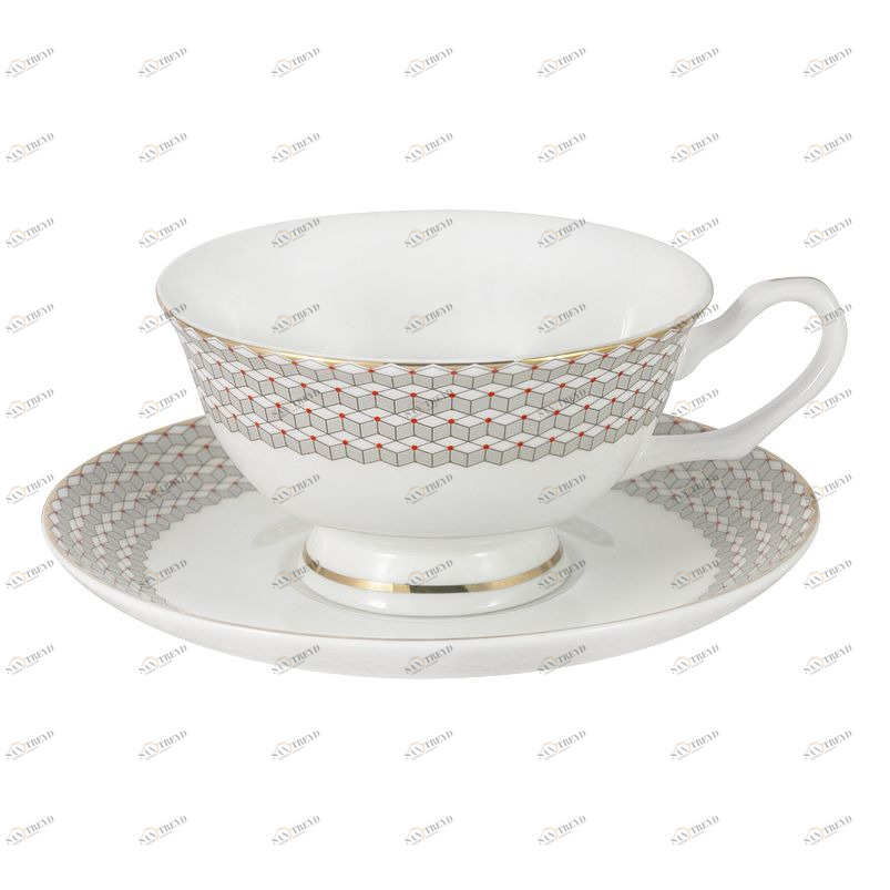 Чашка фарфоровая с блюдцем белая с серым в подарочной упаковке "Скандинавия" ANNA LAFARG EMILY СКАНДИНАВИЯ 00-3946863 Белый;серый 