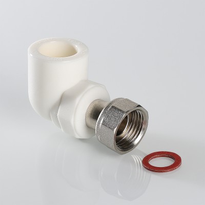 VTp.758.0.02506 Фитинг полипропиленовый – угольник с накидной гайкой Valtec 25 мм х 1"  - Вид №1