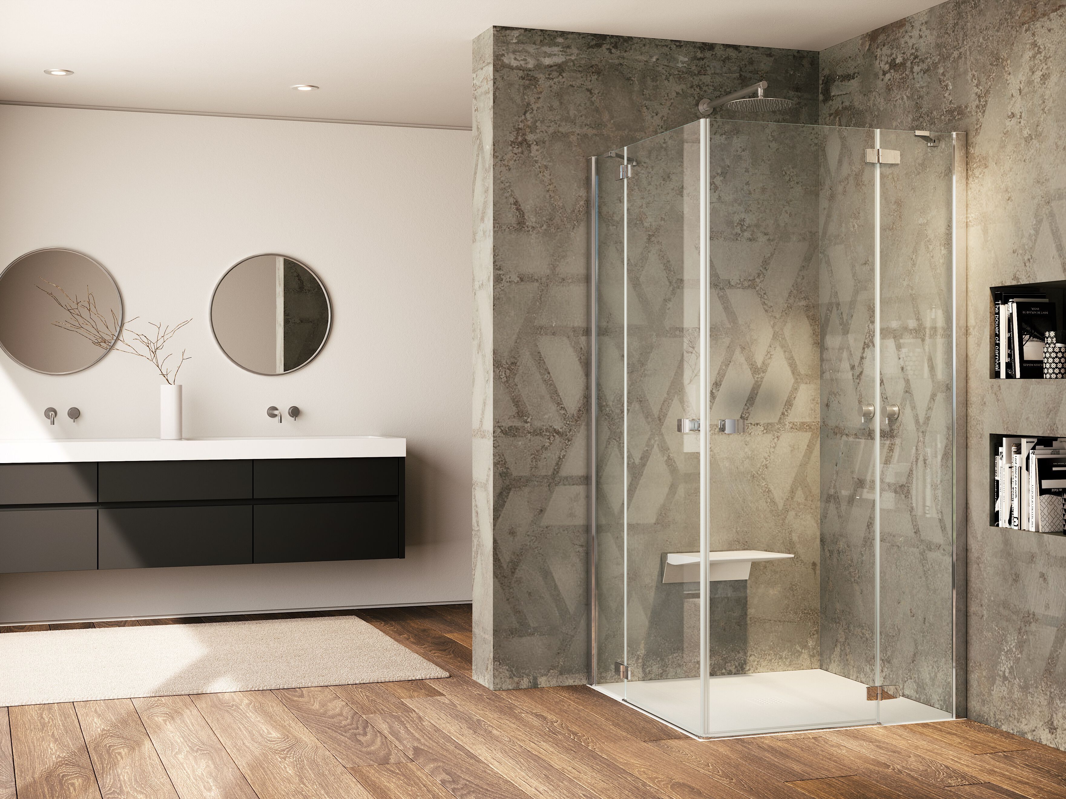 Стеклянная угловая душевая кабина с распашной дверью Provex Industrie Kombi ARCH-00103914 - Вид №1