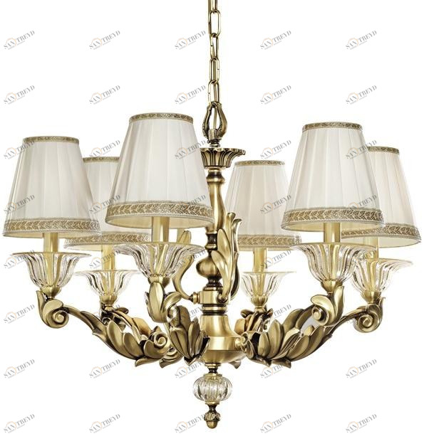 Possoni Illuminazione Люстра из атласной латуни с хрусталем и абажурами Lucilla 551/6