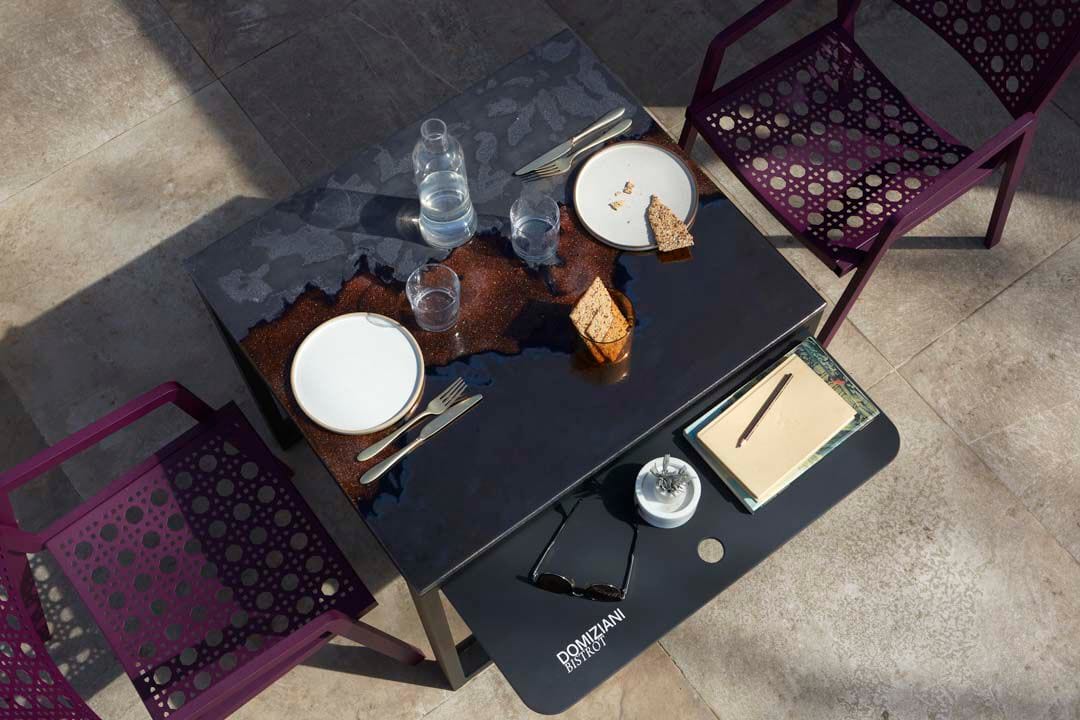 Квадратный стол из фаянса и нержавеющей стали DOMIZIANI современный ARCH-00081825 - Вид №1