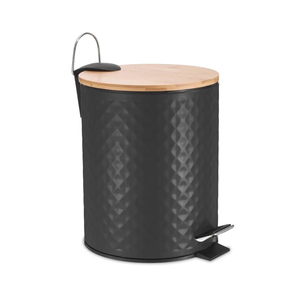 LEMER Lille - Стильное мусорное ведро для ванной 5 л черное с текстурой дерева 89384381 STLM-1543324