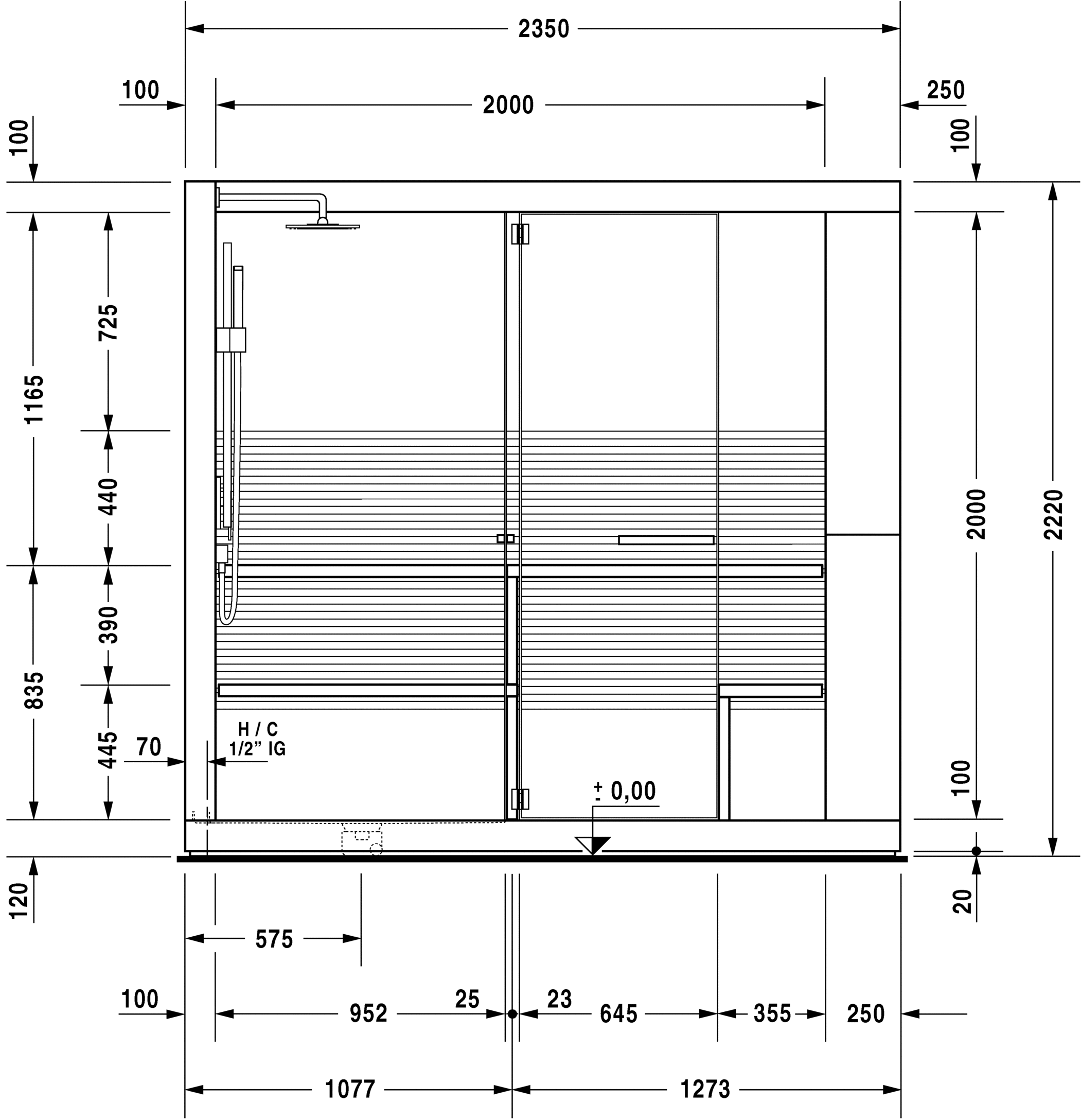 750313002011000 Сауна Inipi Ama, пристенный и угловой вариант Inipi #7503 2350 x 2205 x 2220 мм
Исполнение: американский орех (нат.шпон) Белый глянцевый декор Duravit  - Вид №5