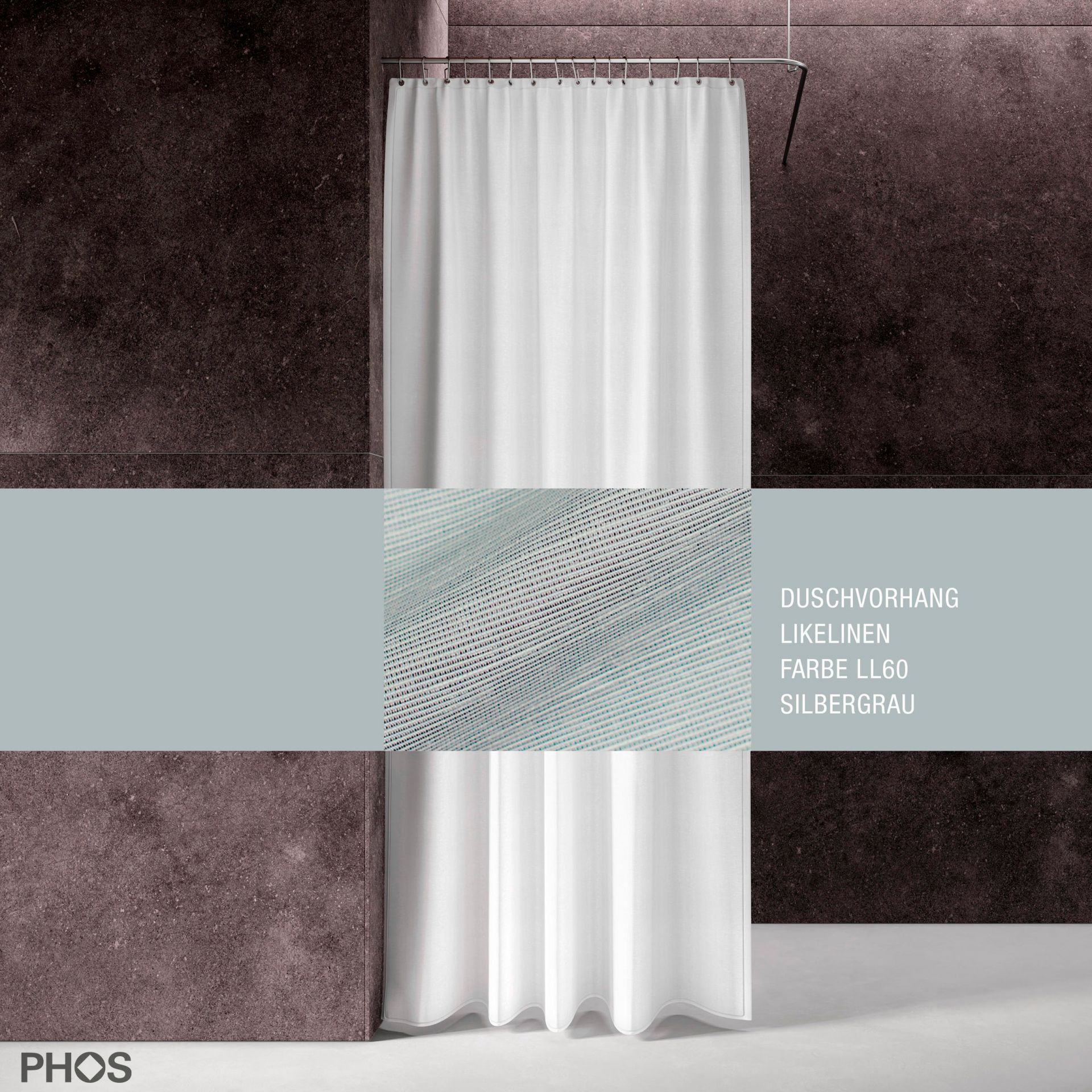 DV-LIKEL200-180-LL60 Занавеска для душа Likelinen, длина 200 см, ширина 180 см, серебристо-серая. PHOS 