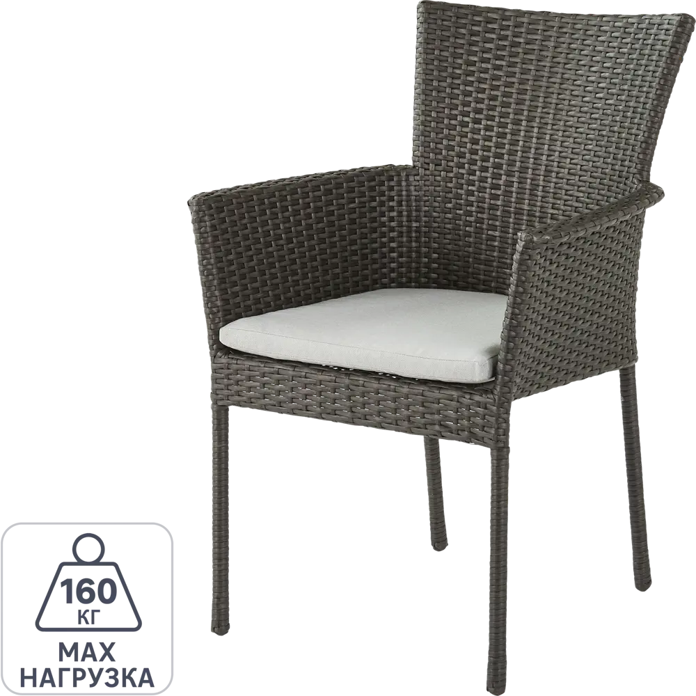 Кресло садовое Naterial Noa Fix 61.5x86x61.5 см искусственный ротанг серый/чёрный STLM-2023676