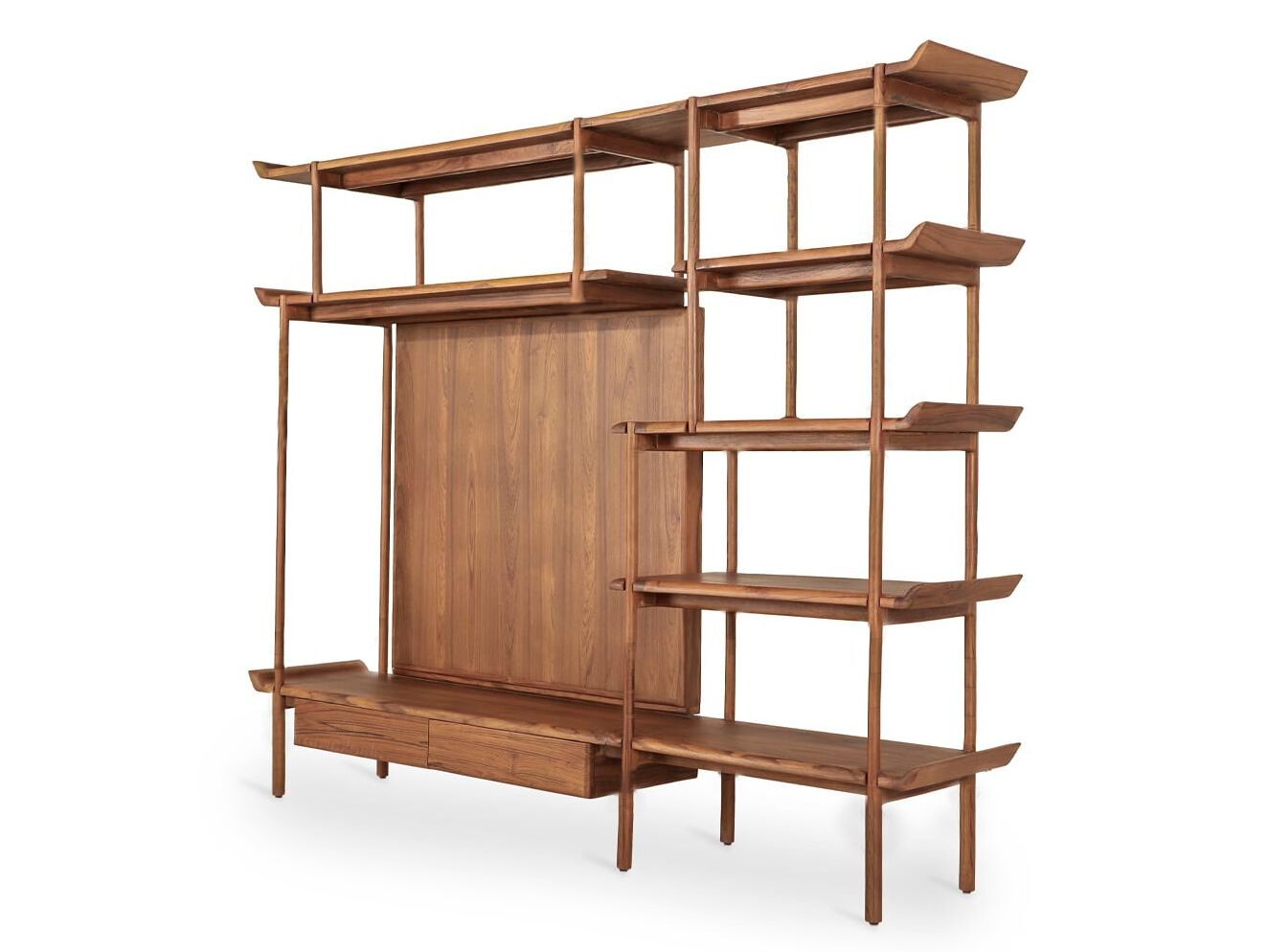 Отдельно стоящий книжный шкаф из тикового дерева с подставкой для телевизора Alankaram INDAH ARCH-00055528 - Вид №1