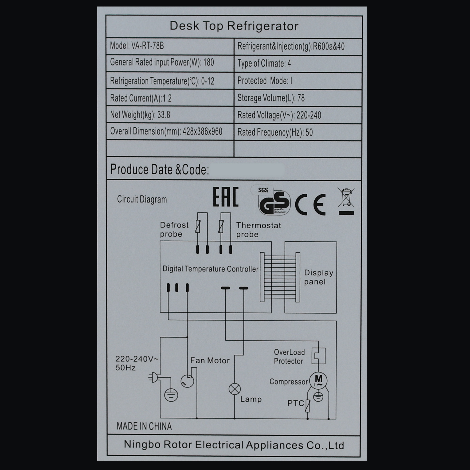 9121851 Холодильная витрина   Viatto VA-RT-78B черный STDN-0091929 - Вид №7