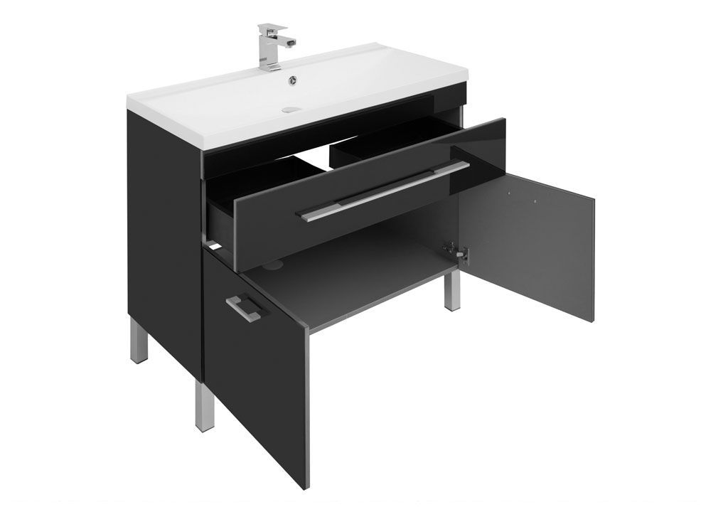 Тумба с раковиной Aquanet Верона NEW 100 черный (напольная 1 ящик 2 дверцы) 0018271100204096 - Вид №3