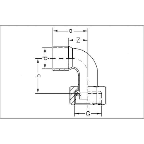 15002G1512 SANHA 5002G отвод 90° НП-ВР, с накидной гайкой, медь 15x1/2 мм  - Вид №1