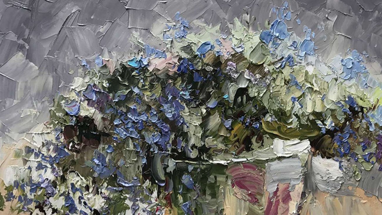 Картина на холсте 100х100 см "Фиалка" EVENHOME КАРТИНЫ МАСЛОМ 129932 Бежевый;серый  - Вид №2