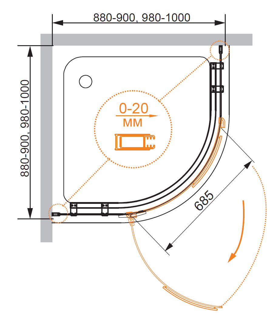 Душевой уголок CEZARES BERGAMO-W-R-1-100-ARCO-C-Cr-R-IV - Вид №3