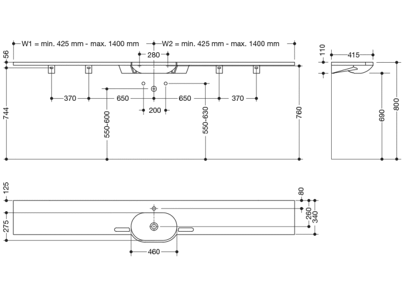 950.11.201S Умывальник различной длины HEWI Waschtische  - Вид №10