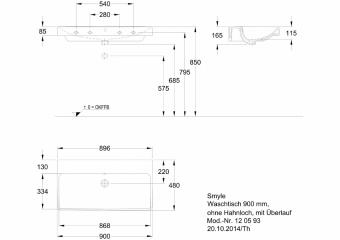 120593000 Подвесная раковина настенная прямоугольная Keramag  - Вид №1