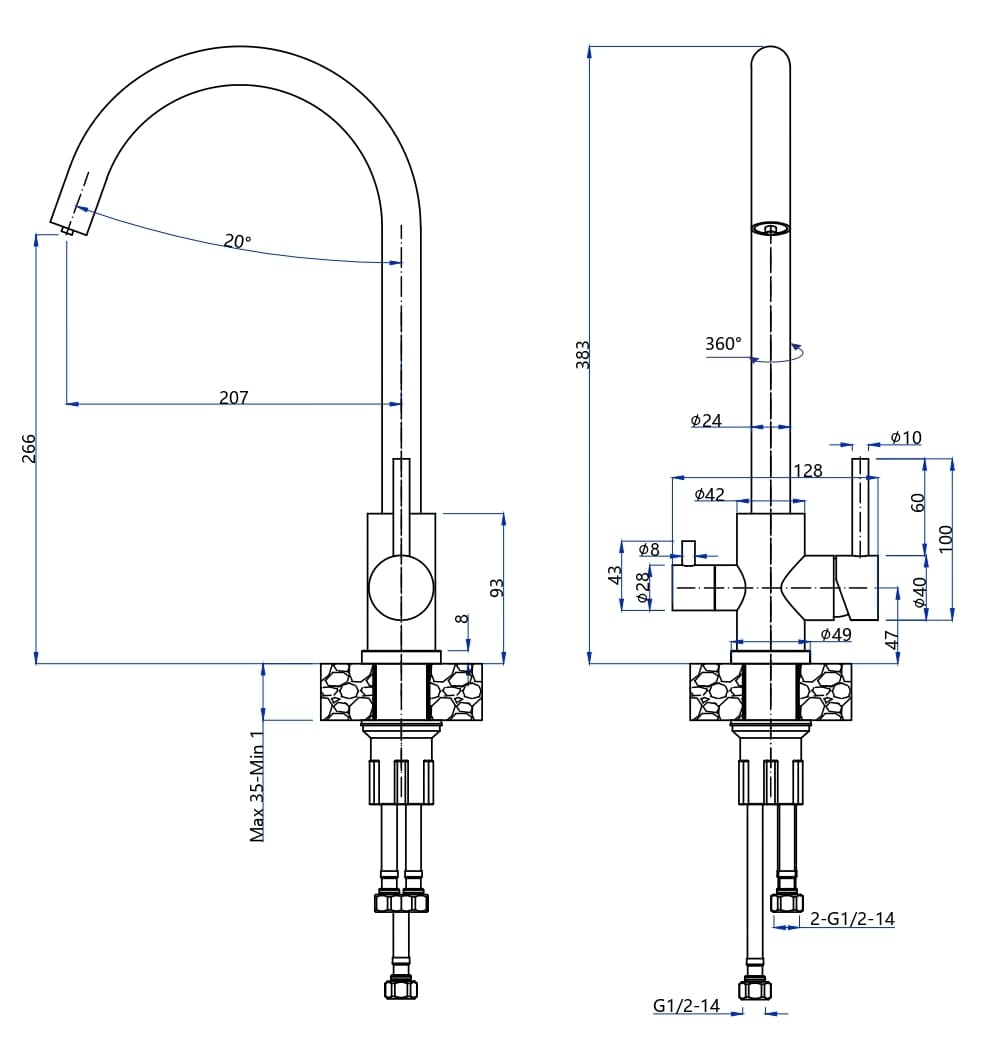 Кухонный смеситель Z-5420 серый GranFest QUARZ - Вид №1