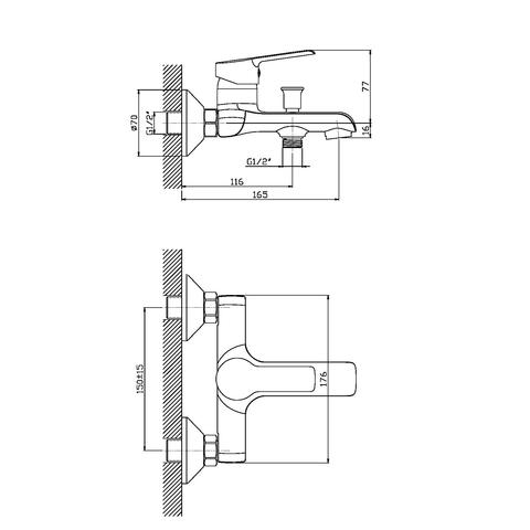 Orange Prim M42-100cr однорычажный ванно-душевой смеситель Хром sun-id-1516919 - Вид №1