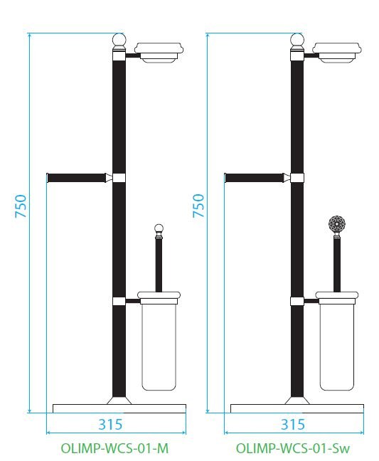 Стойка c держателем туалетной бумаги, щёткой для унитаза и мыльницей CEZARES OLIMP-WCS-01-M OLIMP-WCS-01-Sw - Вид №1