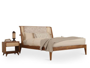 Супер двуспальная кровать из тикового дерева с мягким изголовьем