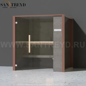 Effegibi ONEFILO H LO61030001 Хаммам. Установка: к стене. Правая дверь. Мощность: 4,5 кВт макс. Размеры: длина 214 см, ширина 171 см. Отделка: Отделка: матовый лакированный коричневый аллюминий и темный ламинат из керамогранита.