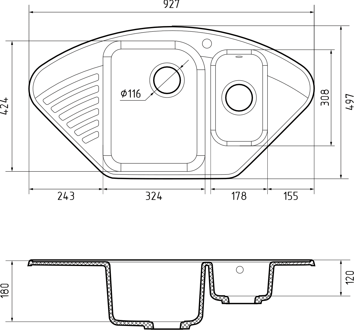 Кухонная мойка Кварц QUARZ S272 GranFest 14-S272 - Вид №1