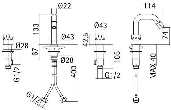 Quadrodesign Смеситель для раковины на 3 отверстия с поворотным изливом Hb sun-id-1499085 - Вид №1