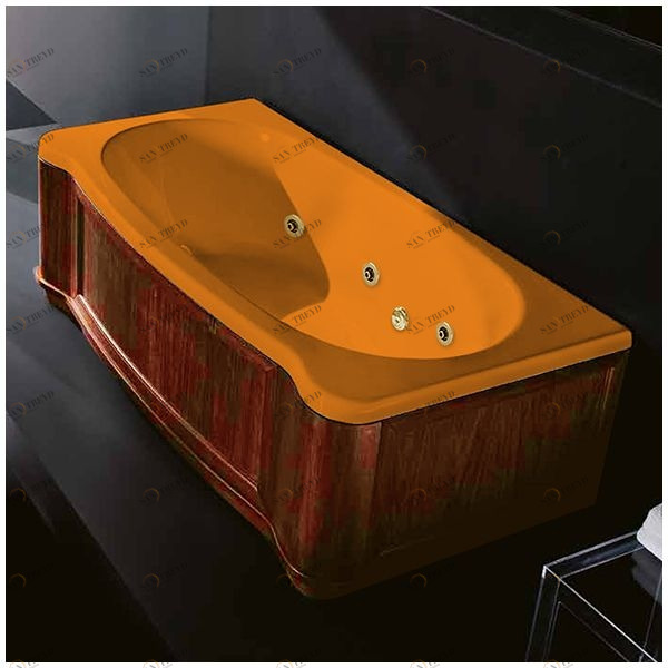 Ванна Gruppo treesse New Classic Young STD-V6747-SX-WO-OZ оранжевая с золотой фурнитурой и гидромассажем прямоугольная левая деревянная панель орех STDV6747SXWOOZ