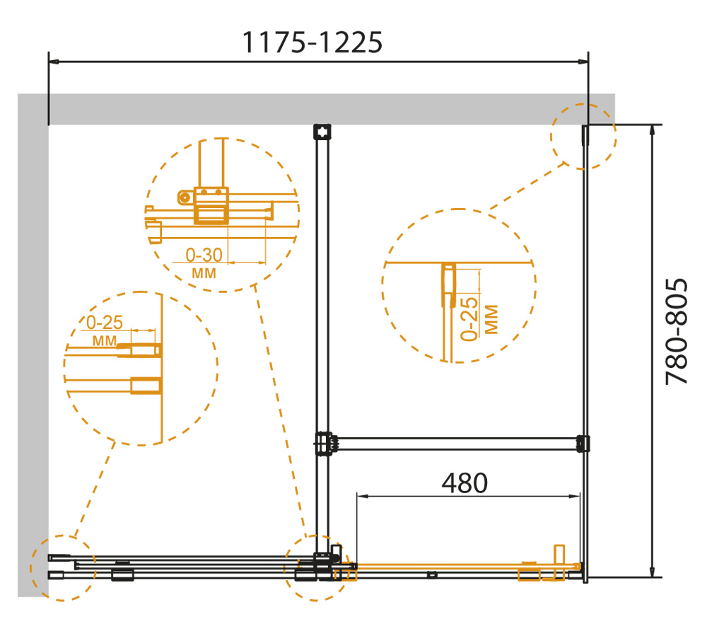 Душевой уголок CEZARES STREAM-AH-1-120/80-C-Cr - Вид №1