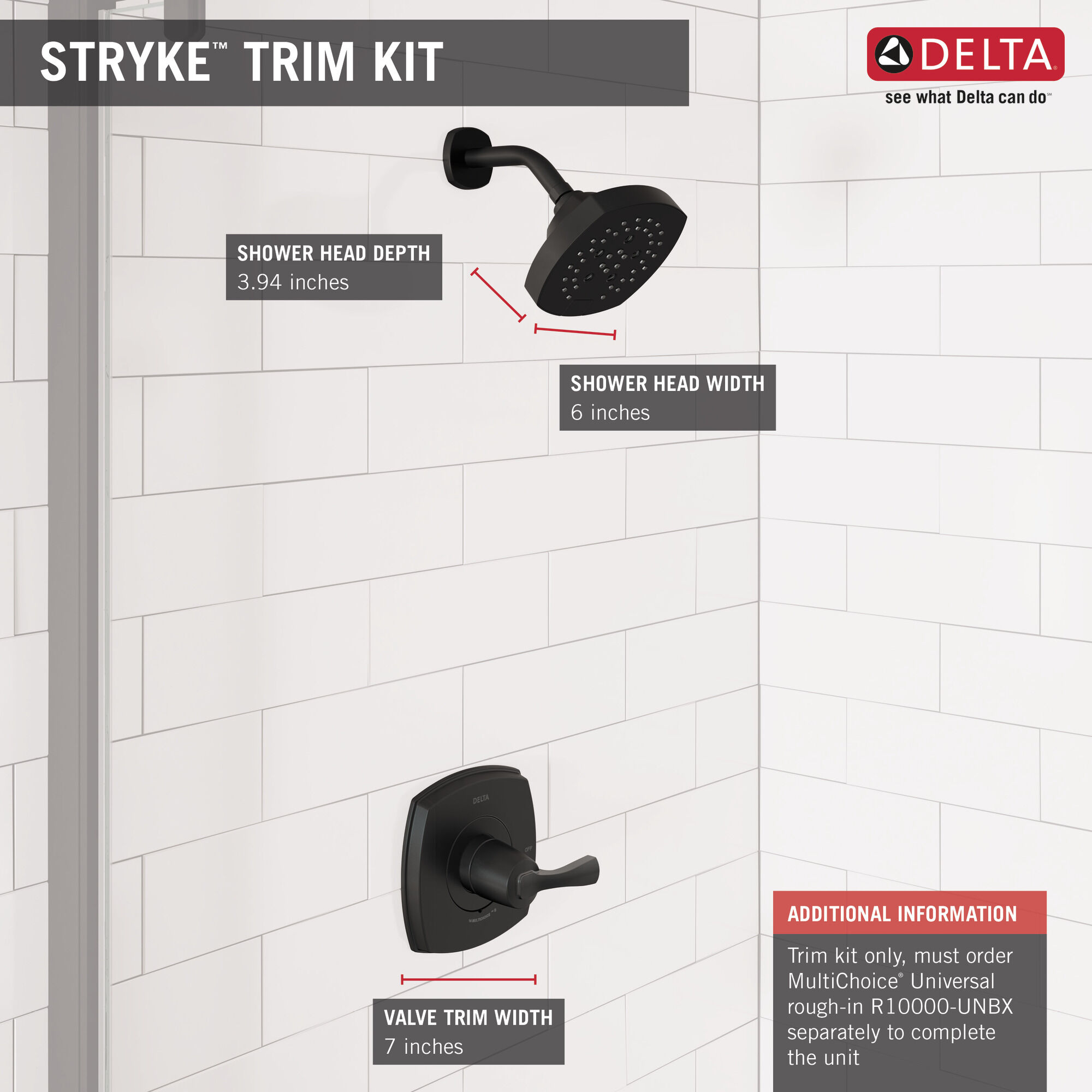 T14276-BL Только душ серии 14 Delta Faucet Stryke Матовый черный  - Вид №4