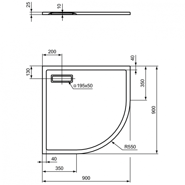 T4492V1 Душевой поддон 900x900x25 мм Ideal Standard ULTRAFLAT NEW  - Вид №4