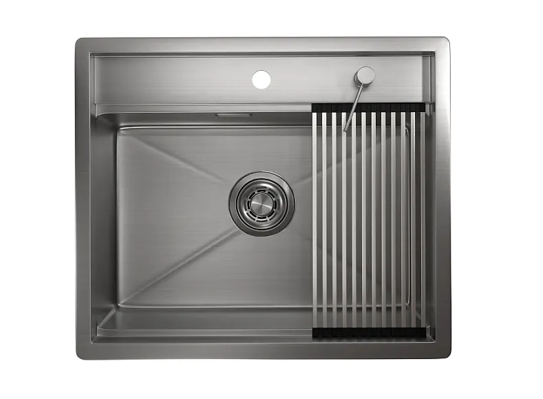 KS-6051, СТАЛЬ САТИН, стальная кухонная мойка KITCHEN SPACE GRANULA KS-6051-ST342 - Вид №2