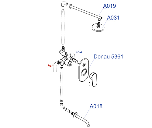 A13031 Встраиваемый комплект для ванны с изливом и верхней душевой насадкой WasserKRAFT  - Вид №2