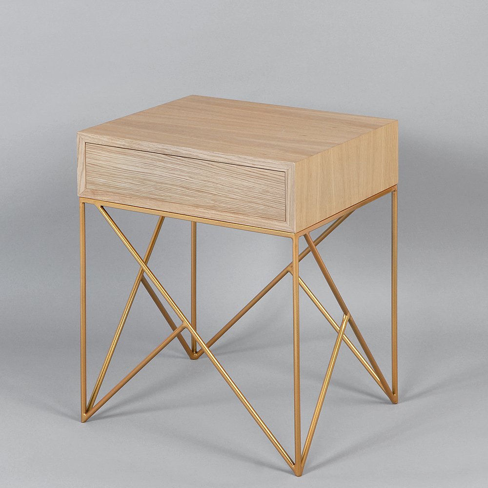 Тумбочка прикроватная с ящиком светлый дуб с золотом Prince box INTELLIGENT DESIGN  260721 Бежевый;дуб сонома  - Вид №1