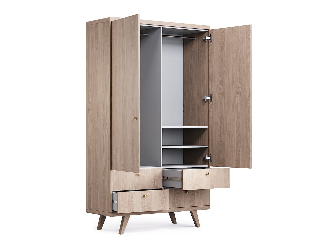 Шкаф распашной двухдверный с ящиками осветленный дуб Thimon №2 THE IDEA  210431 Дуб сонома;бежевый  - Вид №2