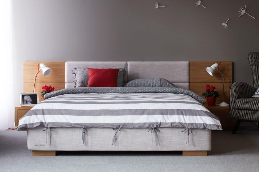 Heavens Двуспальная кровать из дерева и ткани со встроенными прикроватными тумбочками Linda sun-id-1369433 - Вид №1