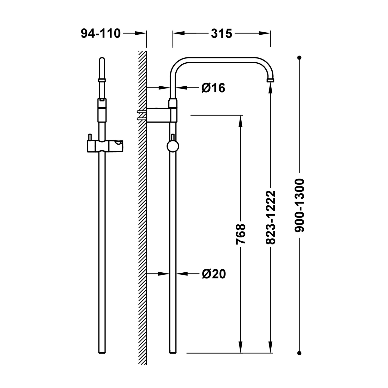 Настенная телескопическая душевая планка, адаптируемая к термостатическому настенному крану с совместимым подключением-03464501AC TRES Thermostatic - Вид №1