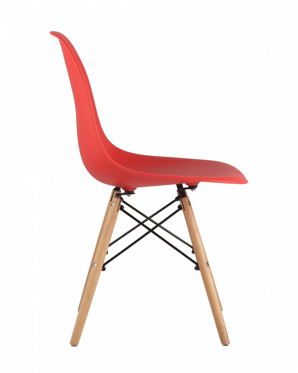Стул со спинкой красный с деревянными ножками Eames EAMES ДИЗАЙНЕРСКИЕ, EAMES DSW 00-3882020 Красный  - Вид №1