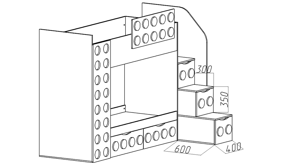 Кровать подростковая двухъярусная с 2 ящиками правая "Леголенд" МАНДАРИН ЛЕГОЛЕНД 178716 Разноцветный;белый;серый Santreyd  - Вид №5