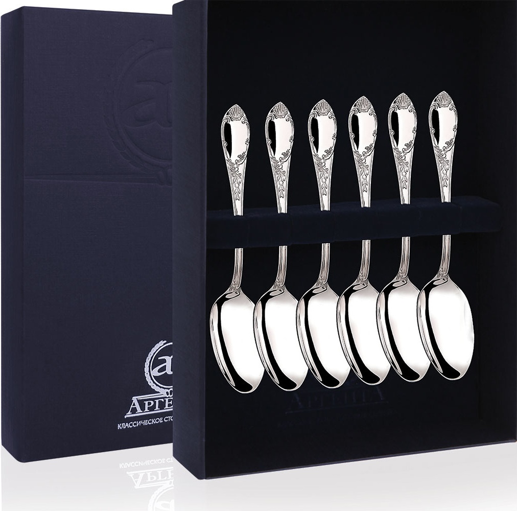 10618732 Аргента (Россия) Набор кофейных ложек 6пр "Престиж"+футляр Серебро 925 