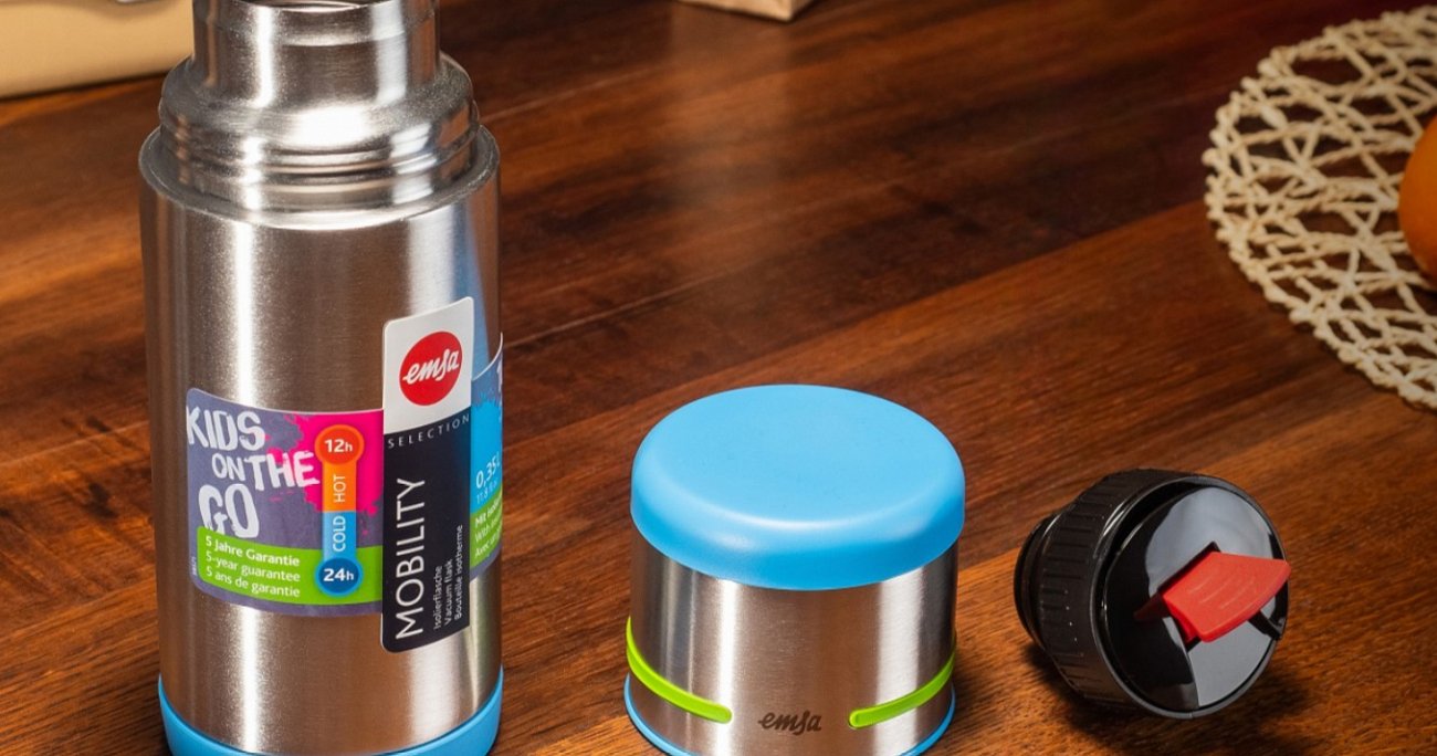 Термос детский для еды голубой с зеленым 0,35 л Mobility Kids EMSA ДИЗАЙНЕРСКИЕ 00-3951802 Хром  - Вид №2