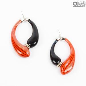 803 ORIGINALMURANOGLASS Серьги Дениз черные-оранжевые-золотые - муранское стекло OMG 5 см