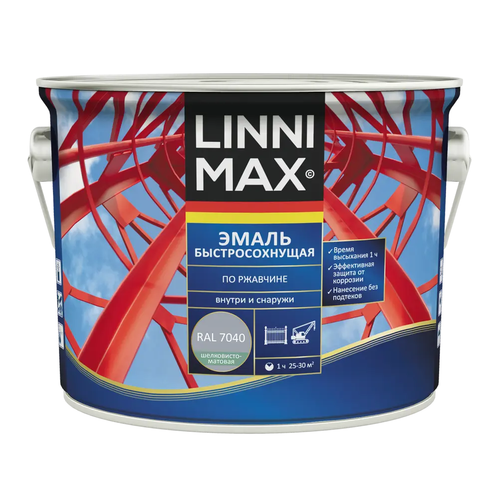 Грунт-эмаль по ржавчине Linnimax Быстросохнущая шелковисто-матовая цвет серый RAL 7040 2.5 л STLM-2127918 - Вид №1