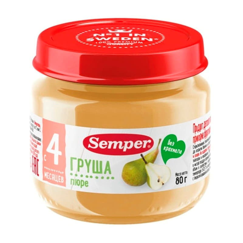 Пюре Груша с 4 месяцев Semper 80 г Santreyd 15727 - Вид №1